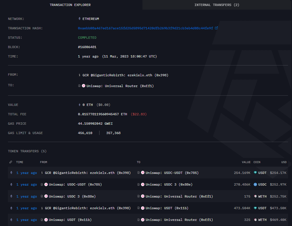 GCR ETH transaction