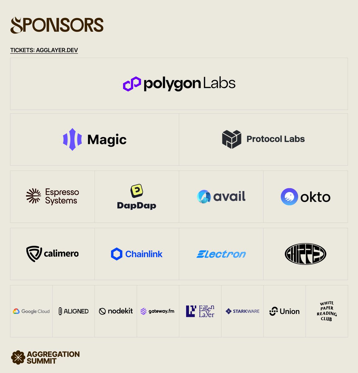 Polygon (※,※) on X: "We're only a few days away from the inaugural @AggLayer Aggregation Summit in BKK, on Nov 10-11. We're proud to be supported by our amazing group of sponsors,