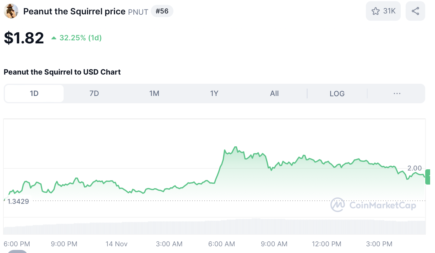 PNUT price amid Binance listing