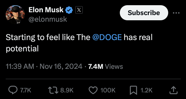 Elon Musk's DOGE post