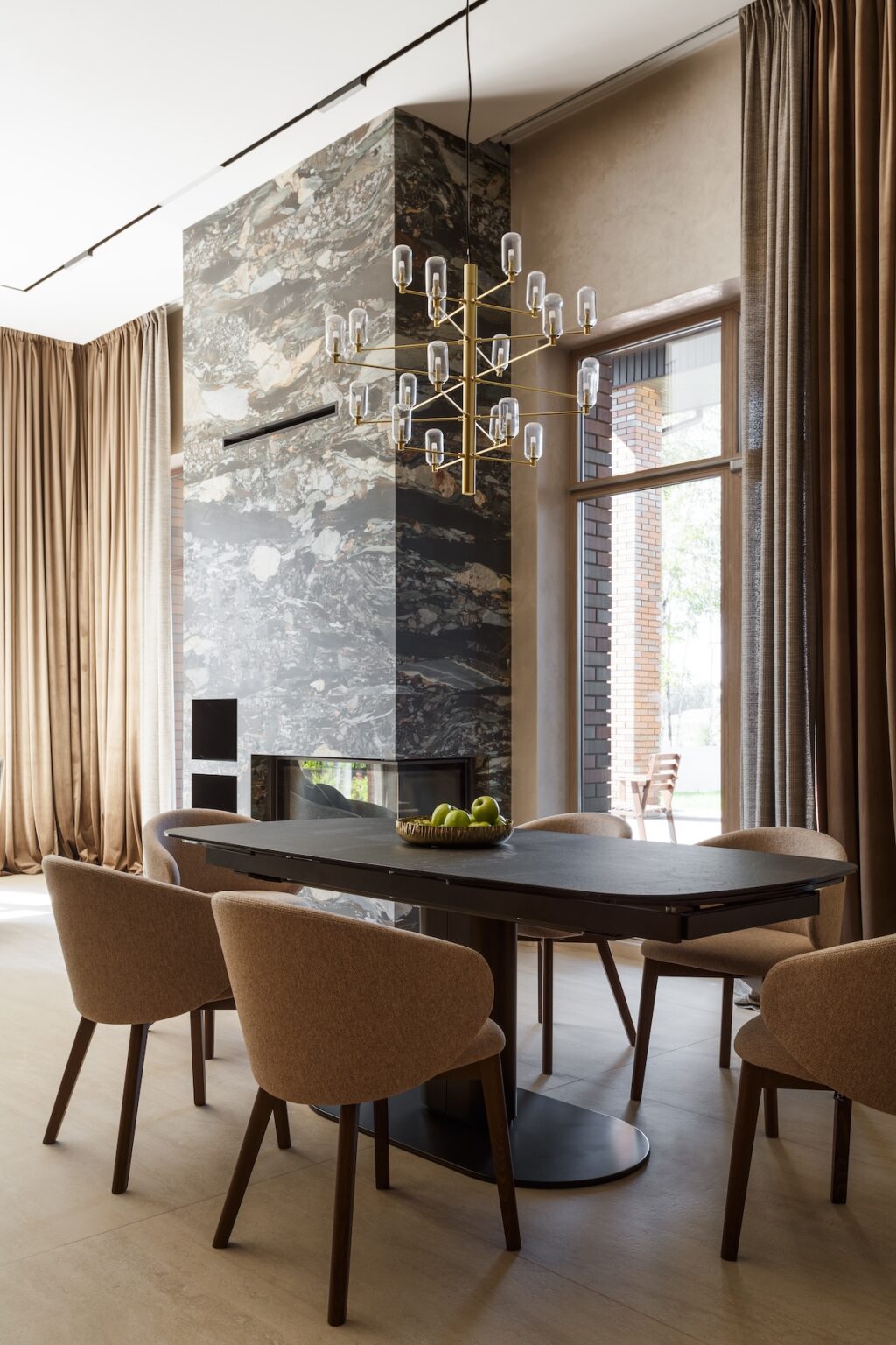 italian dining space with dark wooden table