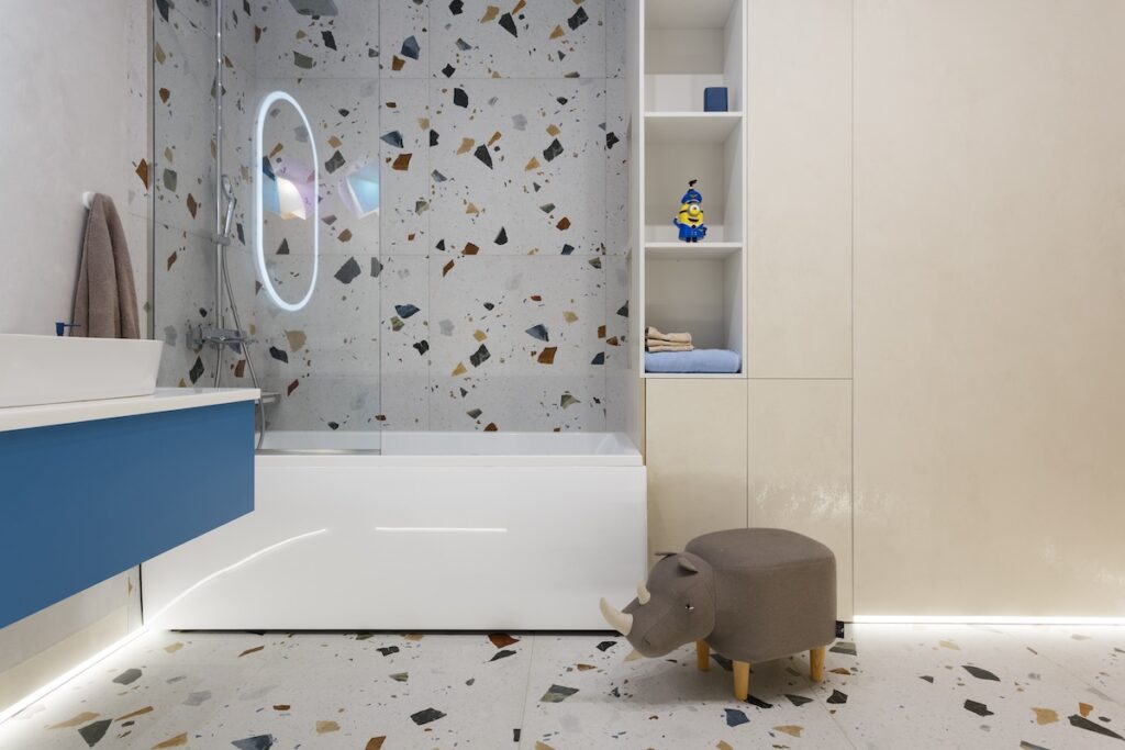 kids bathroom with terrazzo tiles