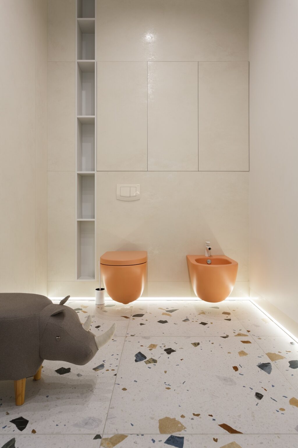 sleek bathroom white wall mounted orange toilet