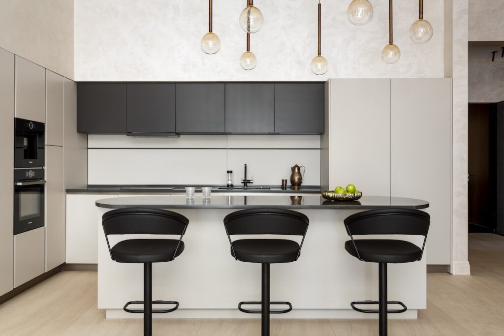 sleek kitchen with statement kitchen island