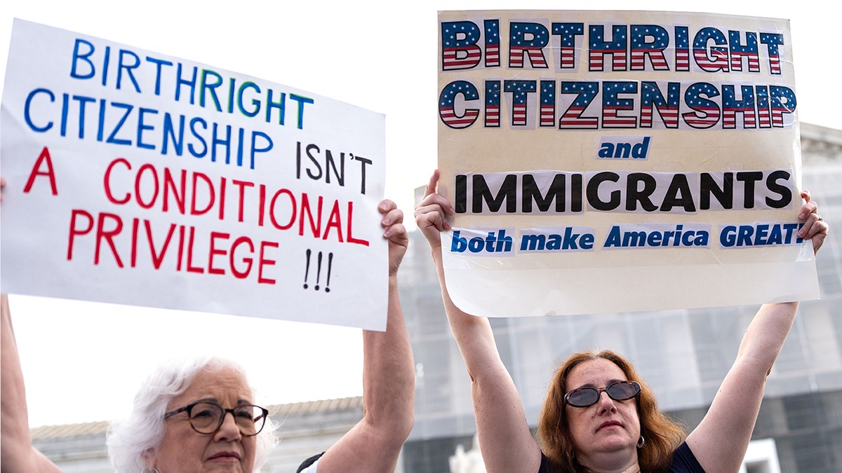 Demonstrators gather outside the Supreme Court in Washington, D.C., in support of birthright citizenship. President Donald Trump